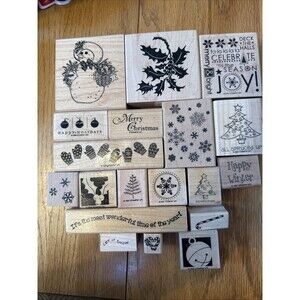 Stampin Up & Others Mixed Lot Of 20 Wood Mount Rubber‎ Stamps Christmas